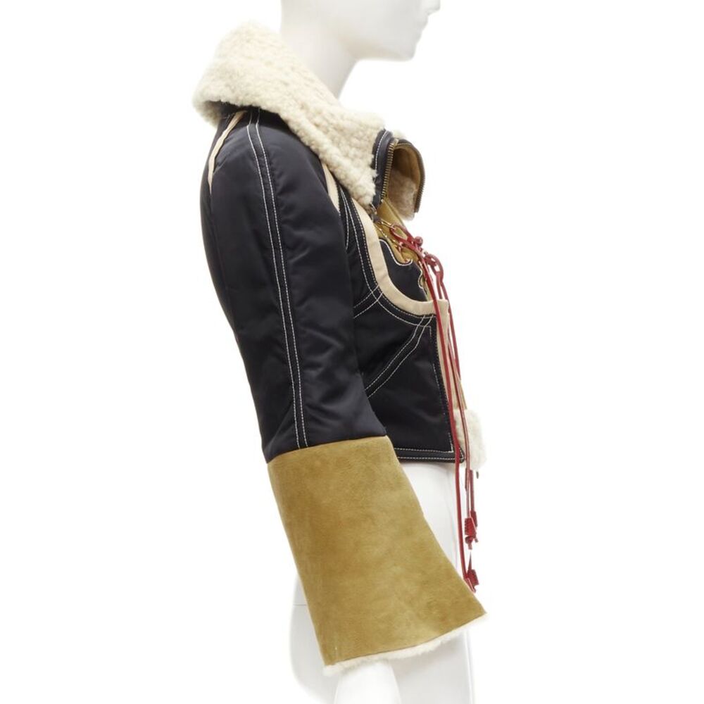 rare DSQUARED2 Vintage Runway brown suede shearling nylon aviator jacket IT40 S - Picture 5 of 8